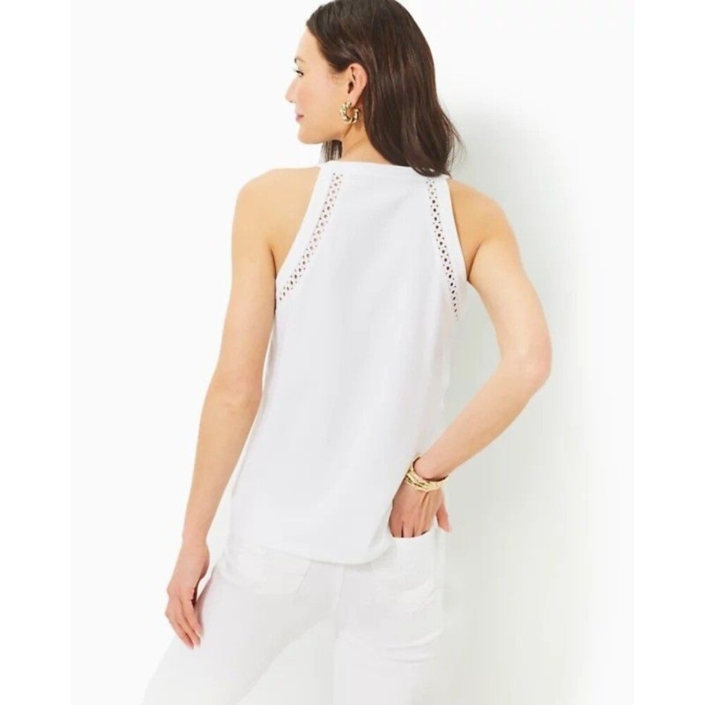 Lilly Pulitzer Women's Isaac Knit Top Tank Pintuck Resort Cotton White S 287947 - Picture 5 of 10